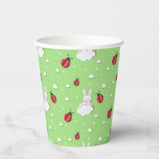 Ostersonne & Ladybugs Musterpapier Pappbecher (Vorderseite)