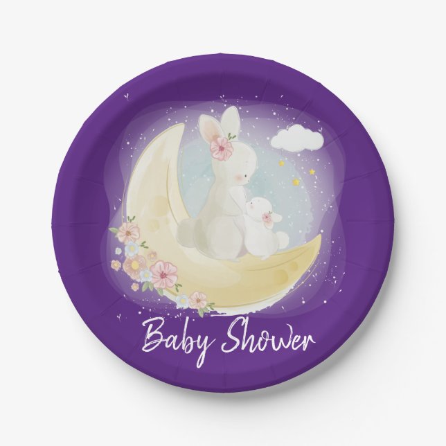 Ostersonne und Mond Lila Girl-Babydusche Pappteller (Vorderseite)