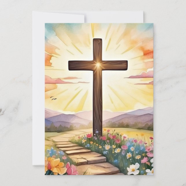 Ostersonnenaufgang, Aquarellkunst, Feiertagskarte (Vorderseite)