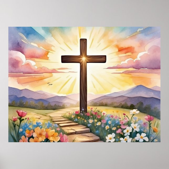 Ostersonnenaufgang, Aquarellkunst, Poster (Vorne)