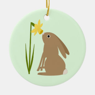 Ostersonnengrabbit und Daffodische Blume nach Maß Keramik Ornament