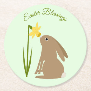 Ostersonnengrabbit und Daffodische Blume nach Maß Runder Pappuntersetzer
