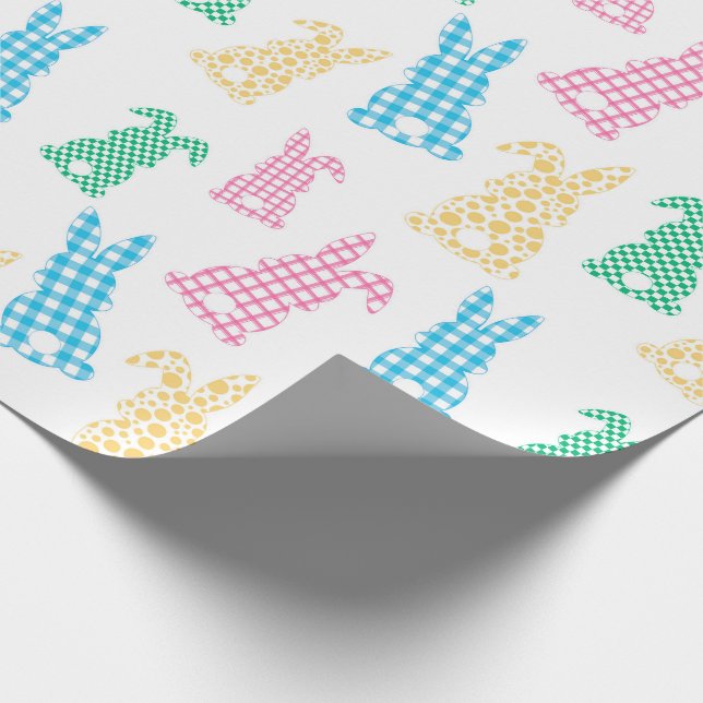 Ostersonnenkaninchen Kariert Geschenkpapier (Ecke)