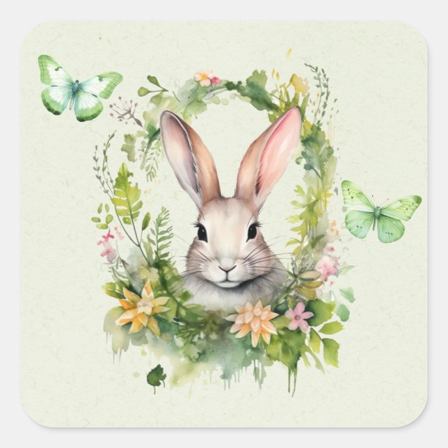 Ostersonnenschmetterling & Blumenkreide Kinderdusc Quadratischer Aufkleber (Vorderseite)