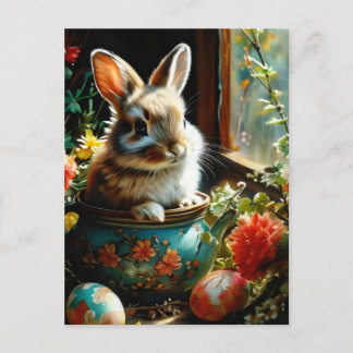 Ostersonnig mit bemalten Eiern und Blume Postkarte