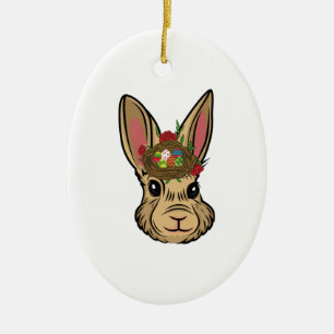 Ostersonnige Blume mit Kanincheneier Keramik Ornament