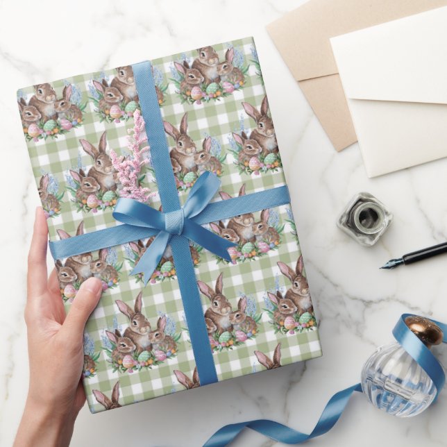 Ostersonnige Familie auf Gingham Geschenkpapier (Schenken)