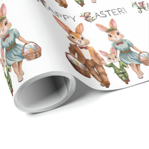 Ostersonnige Familie Jagd Eier - Aquarell Geschenkpapier