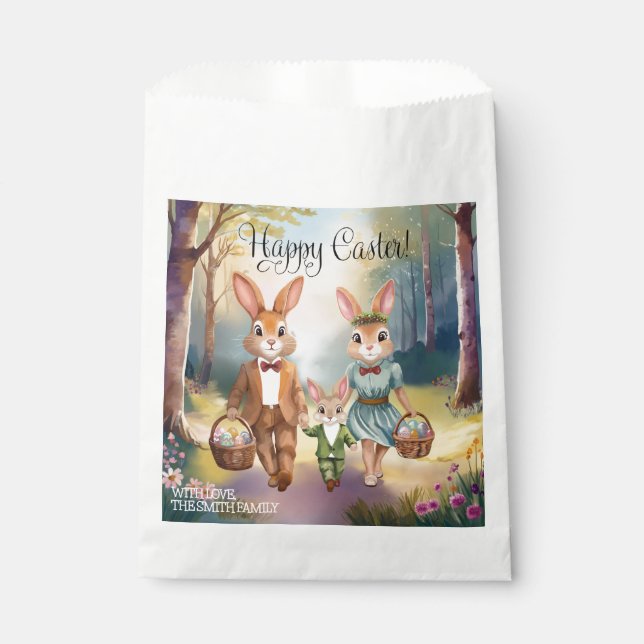 Ostersonnige Familie Jagd Eier - Aquarell Geschenktütchen (Vorderseite)