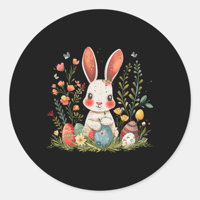Ostersonnige Hasen Frauen Happy Bunny Blume Graph Runder Aufkleber (Vorderseite)