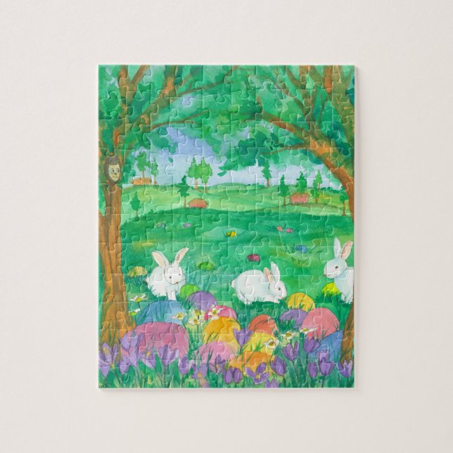 Ostersonnige Kaninchen Aquarellmalerei (Vertikal)