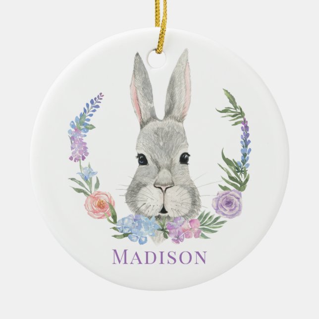 Ostersonnige Kaninchen Farbe Personalisiert Keramik Ornament (Vorne)