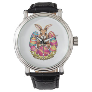 Ostersonnige Kaninchen farbenfrohe Eier Ostereier Armbanduhr