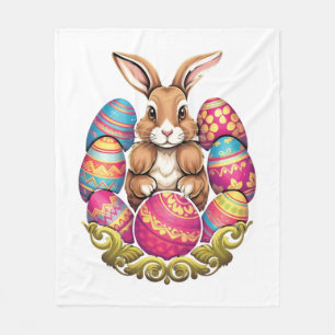 Ostersonnige Kaninchen farbenfrohe Eier Ostereier  Fleecedecke