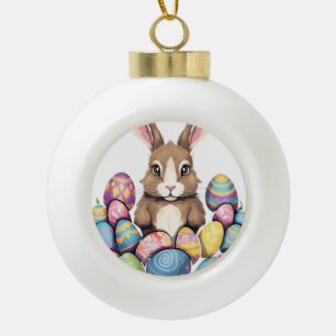 Ostersonnige Kaninchen farbenfrohe Eier Ostereier Keramik Kugel-Ornament
