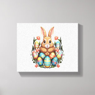 Ostersonnige Kaninchen farbenfrohe Eier Ostereier  Leinwanddruck