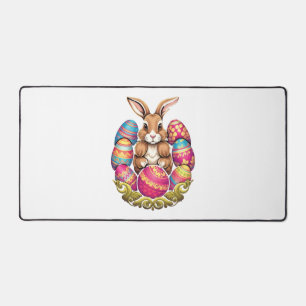 Ostersonnige Kaninchen farbenfrohe Eier Ostereier  Schreibtischunterlage