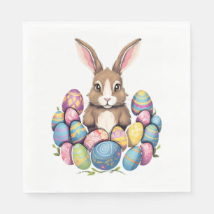 Ostersonnige Kaninchen farbenfrohe Eier Ostereier  Serviette