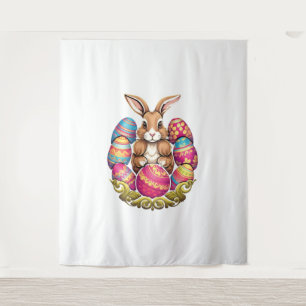 Ostersonnige Kaninchen farbenfrohe Eier Ostereier  Wandteppich
