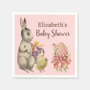 Ostersonnige Kaninchen und Hühnerrosa Babydusche Serviette