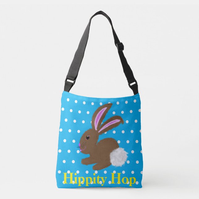 Ostersonnige Rabbit Blaue Polka Punkte Tragetaschen Mit Langen Trägern (Vorderseite)