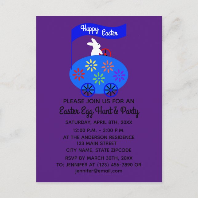 Ostersonniger Eierwagen #1 Einladung Postkarte (Vorderseite)