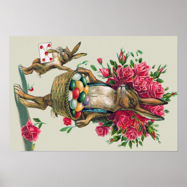 Ostersonniger Vater Kinderkorb Rose Ei Poster (Vorne)