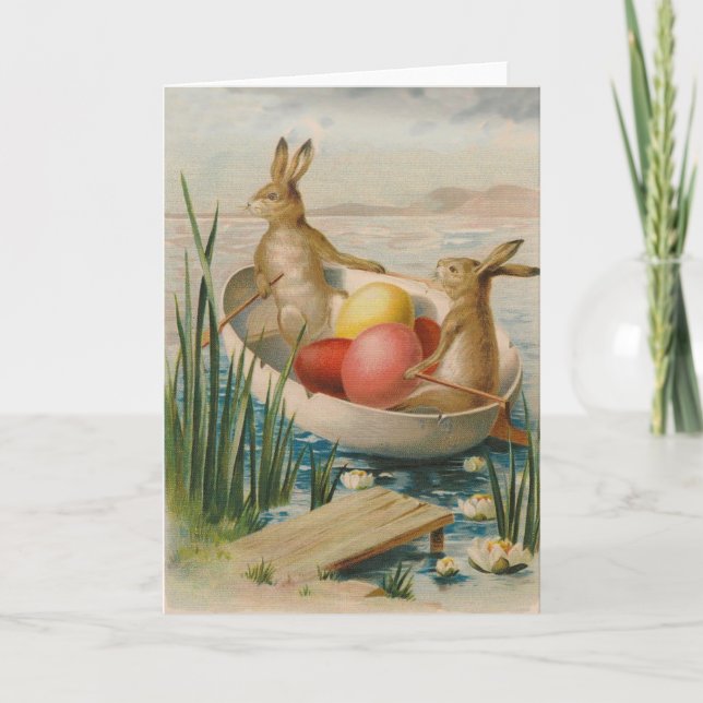 Ostersonniges Kaninchen farbiges Ei-Boot Feiertagskarte (Vorderseite)