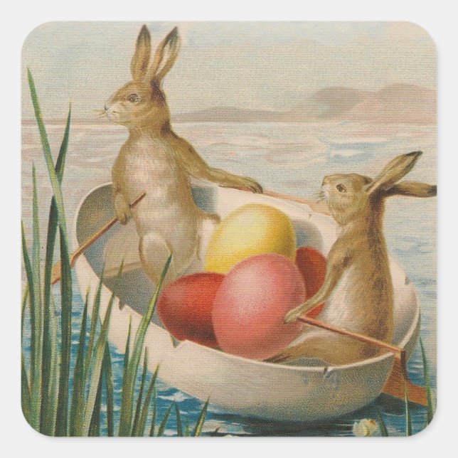 Ostersonniges Kaninchen farbiges Ei-Boot Quadratischer Aufkleber (Vorderseite)
