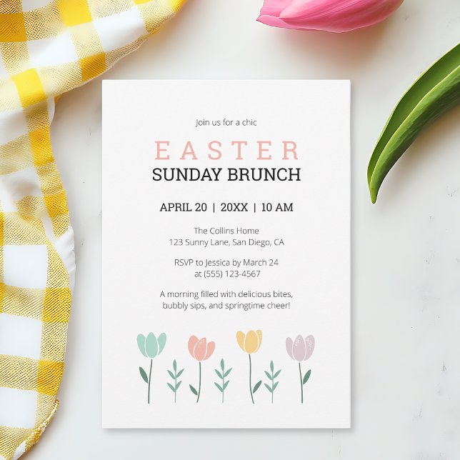 Ostersonntag Brunch Moderner Blumenkohl Niedlich B Einladung (Easter Sunday Brunch Modern Floral Cute Botanical Invitation)