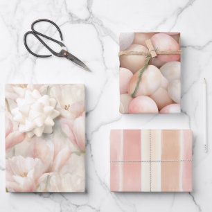 Ostersonntag Pink Pfirsich Floral Geburtstag Geschenkpapier Set