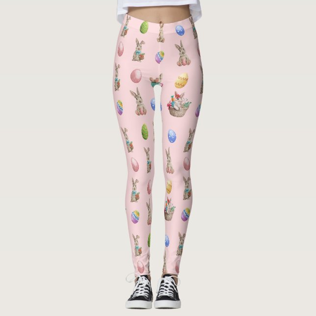 Osterstäbchen und farbige Eier auf Rosa Leggings (Vorderseite)