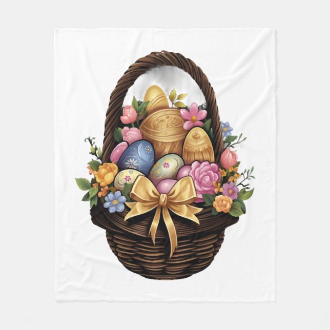 Ostertag - Korb mit bunten Eiern Blume Fleecedecke (Vorderseite)