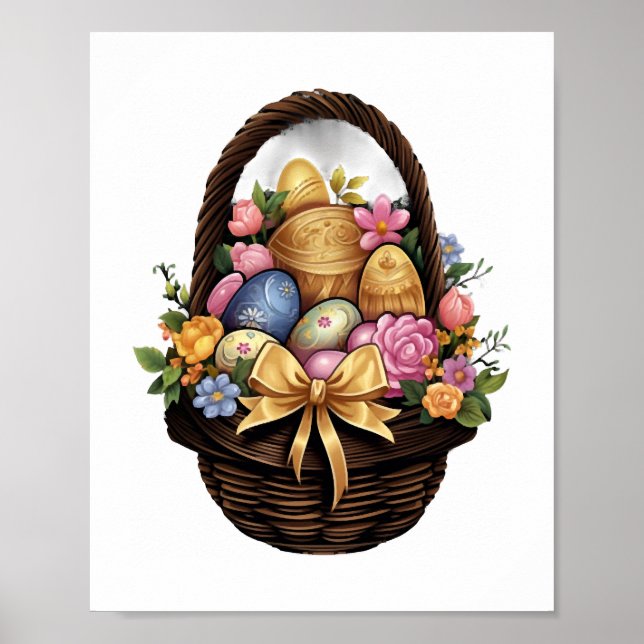 Ostertag - Korb mit bunten Eiern Blume Poster (Vorne)