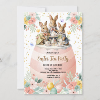 Ostertee-Party Einladung. Aquarellfarbe Bunny Pink Einladung
