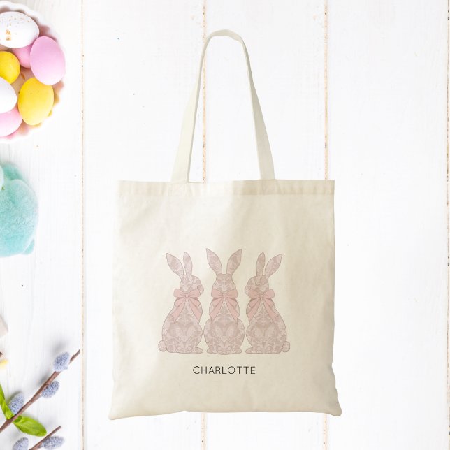 Ostertoilette mit Spitzen-Bunny-Design Tragetasche (Kids Easter Tote Bag with Lace Bunnies)