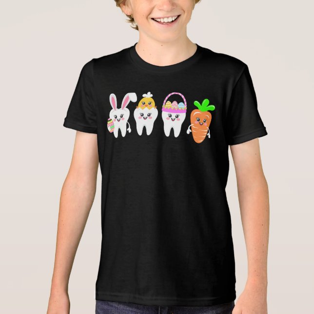 Ostertooth Niedlich Dental Bunny Chick Fun Zahnarz Tri-Blend Shirt (Vorderseite)