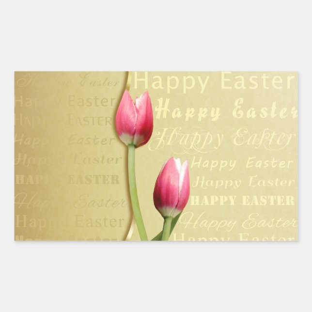 Ostertulips Gold Typografie Rechteckiger Aufkleber (Vorderseite)