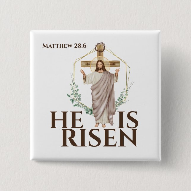 Osterurlaub ist er auferstanden Jesus Holzkreuz Button (Vorderseite)