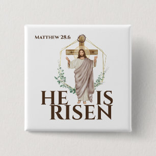 Osterurlaub ist er auferstanden Jesus Holzkreuz Button