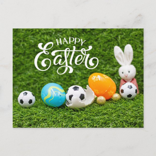 Osterurlaub mit Fußball Ostern Bunny Postkarte (Vorderseite)