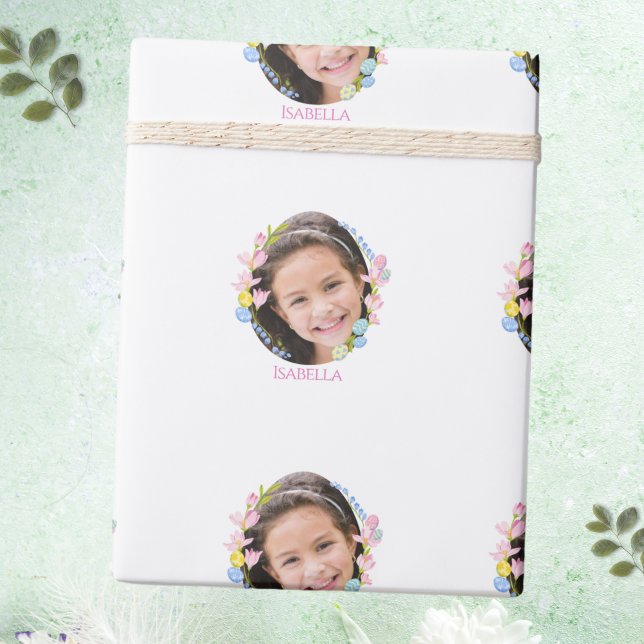 Osterverpackungspapier mit Foto und Name - weiß Geschenkpapier (Easter Wrapping Paper with Photo & Name - White)