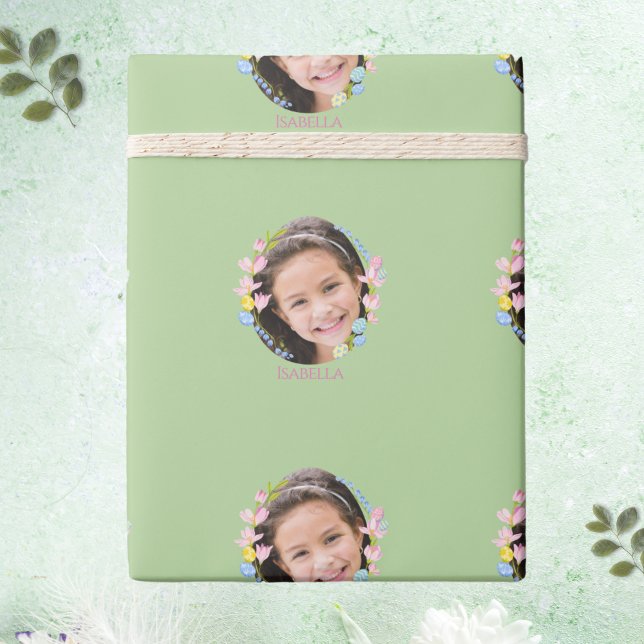 Osterverpackungspapier mit Foto und Namen - Grün Geschenkpapier (Easter Wrapping Paper with Photo & Name - Green)