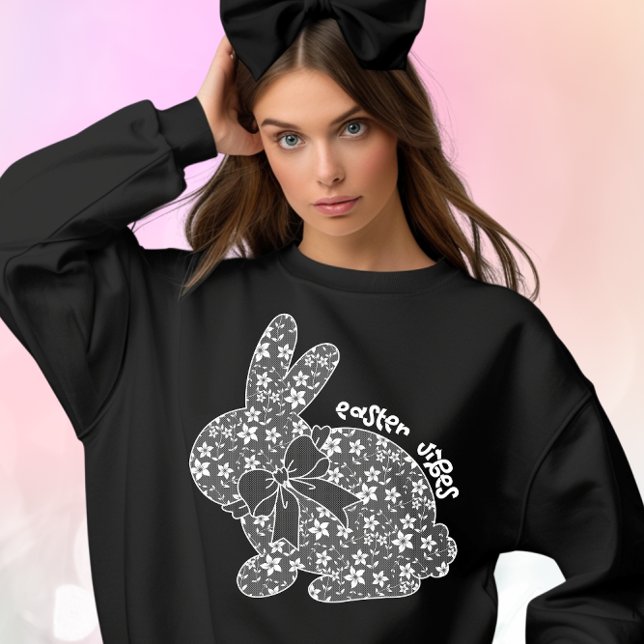 Ostervibes White Lace Bunny Lace Oars Lace Bow Sweatshirt (Von Creator hochgeladen)