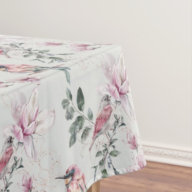 Ostervögel und Blüten auf Grau Tischdecke (Beispiel)