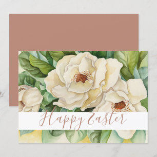 Osterweiße Magnolia Rose Goldener Text Feiertagskarte