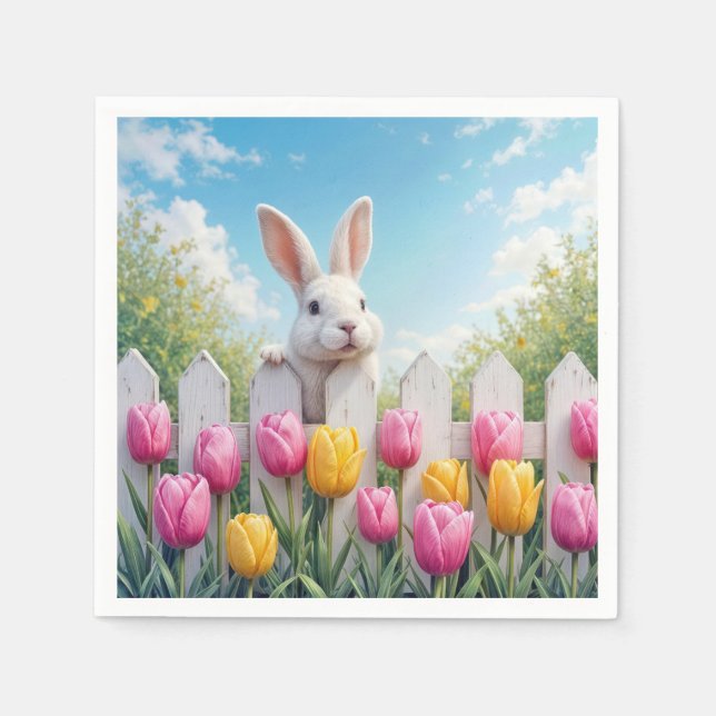 Osterweißes Bunny im Tulip Garten Serviette (Vorderseite)