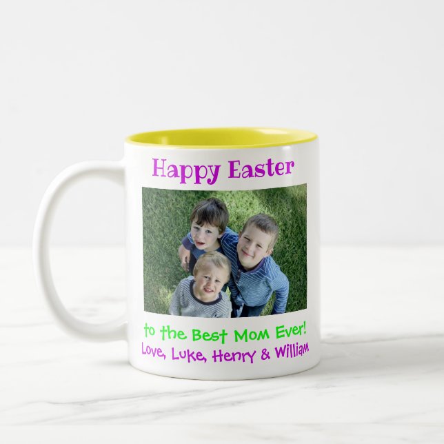 Osterwelt: Das Foto der besten Mama für Kinder Zweifarbige Tasse (Links)