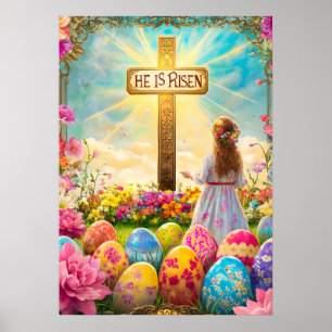 Osterwiederauferstehungskreuz Er ist Risen Poster
