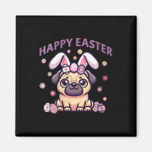 Osterwoche Mops mit sonnigen Ohren Happy Ostertag  Magnet